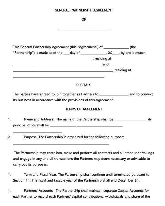 Free Partnership Agreement Template 09 for Word