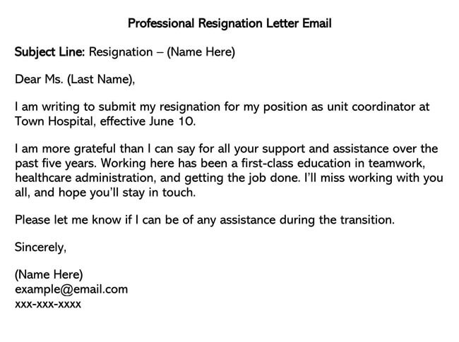 Professional Resignation Letter Email