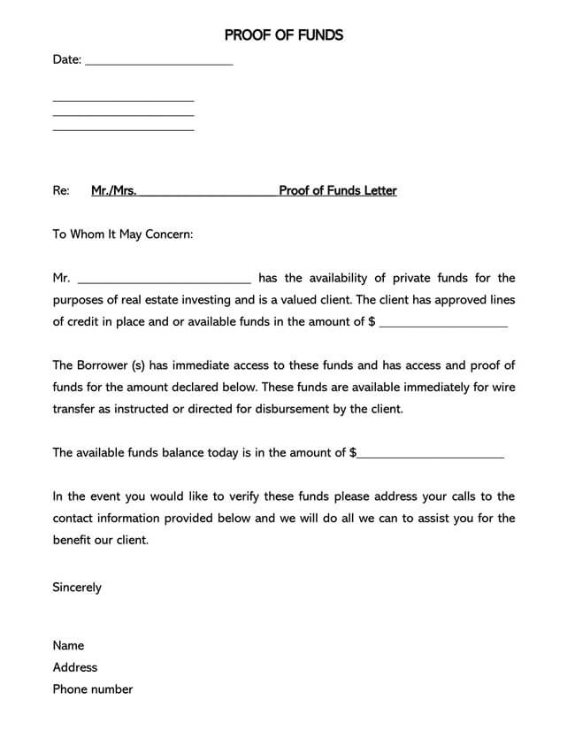 Proof of Funds Letter Template 02