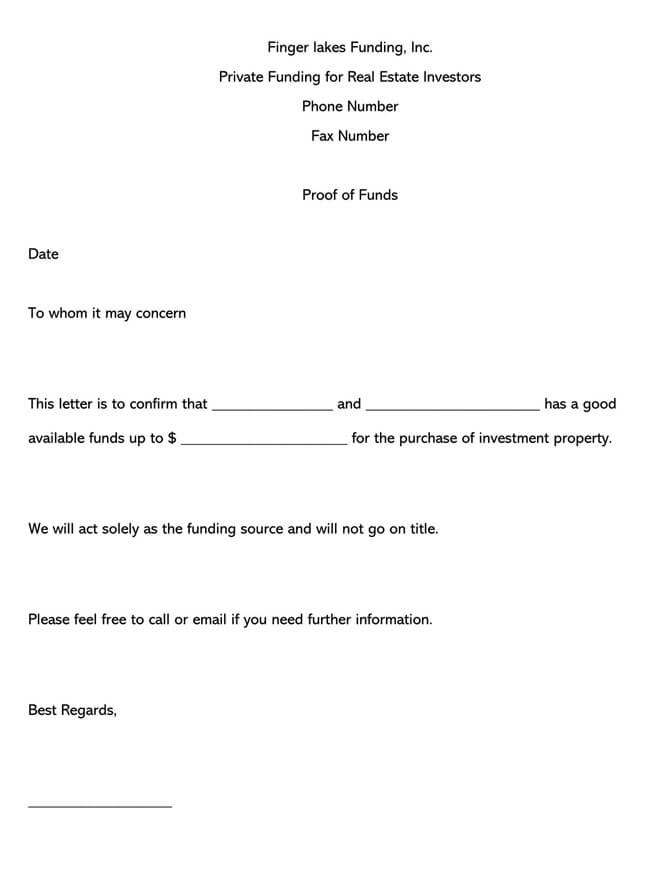 Proof of Funds Letter Template 13