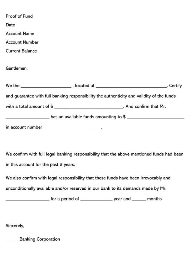 Proof of Funds Letter Template 15