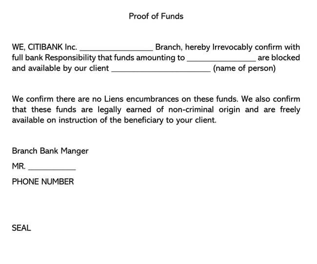 Proof of Funds Letter Template 17