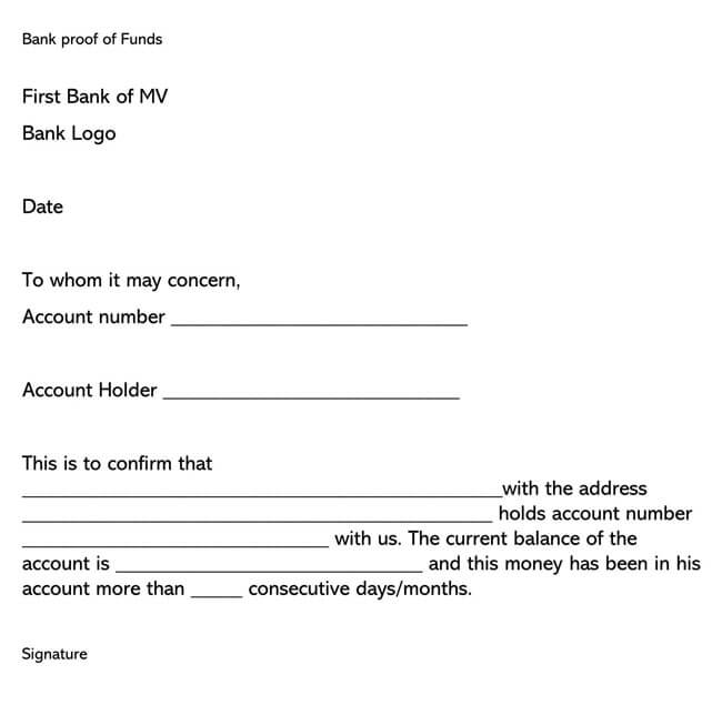 Proof of Funds Letter Template 20
