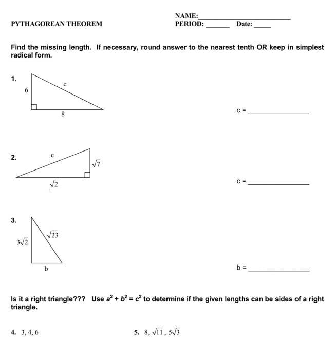 Pythagorean Theorem Worksheet 28