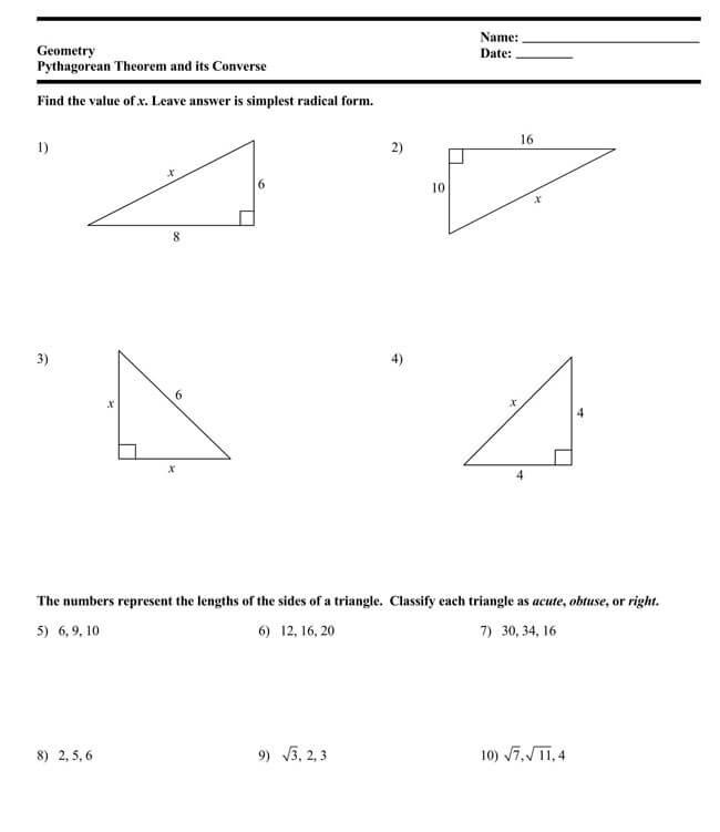 Pythagorean Theorem Worksheet 29