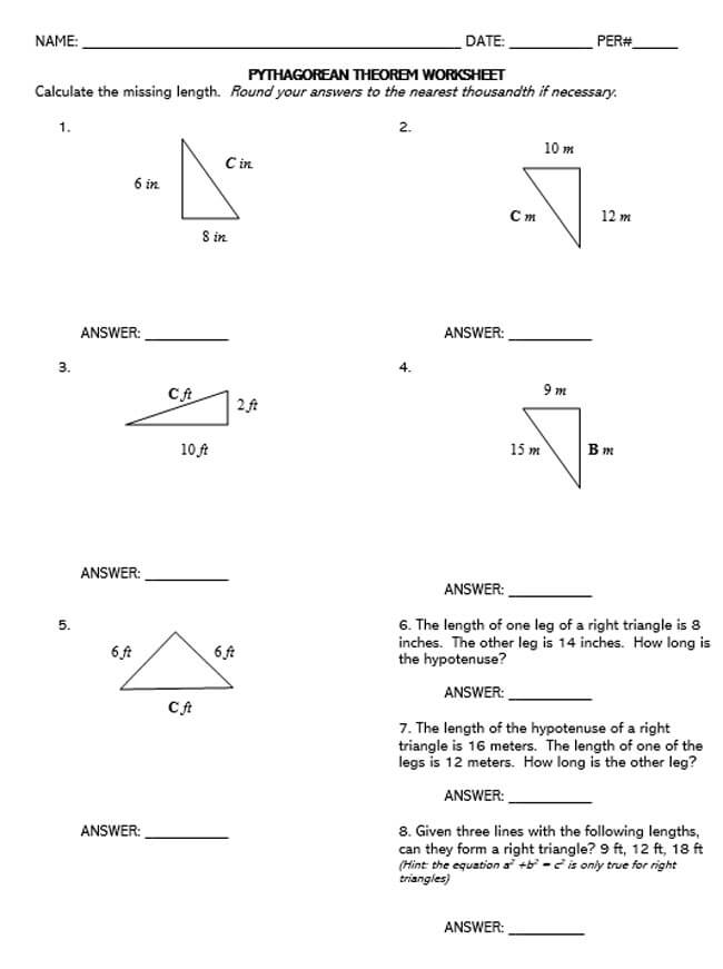 Pythagorean Theorem Worksheet 46
