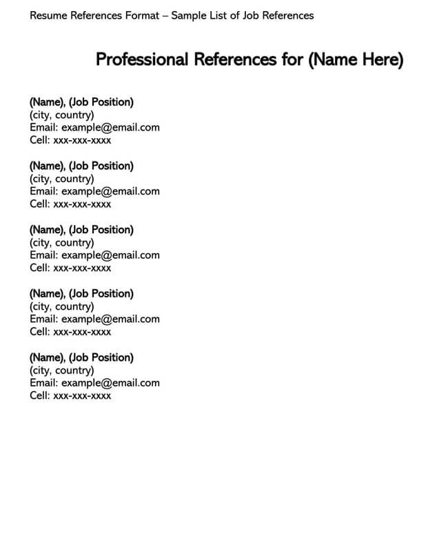 Professional Printable Reference Page Template 05 in Word Format