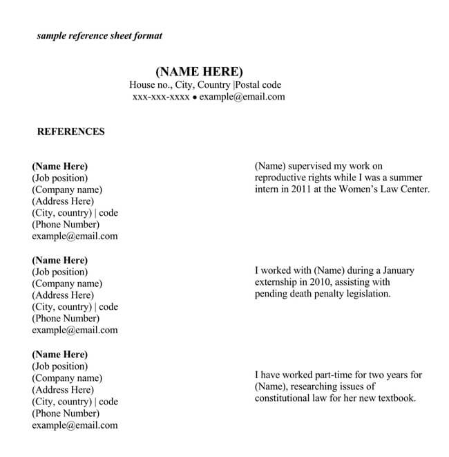 Great Downloadable Reference Page Template 10 in Word Format