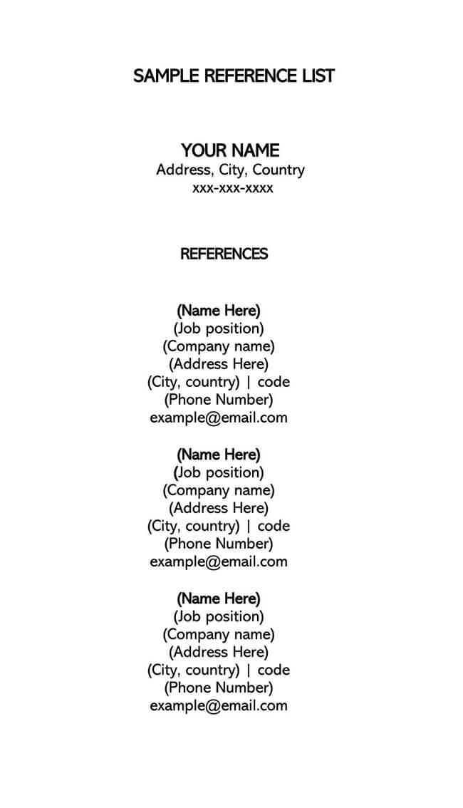 Great Printable Reference Page Template 16 as Word Document