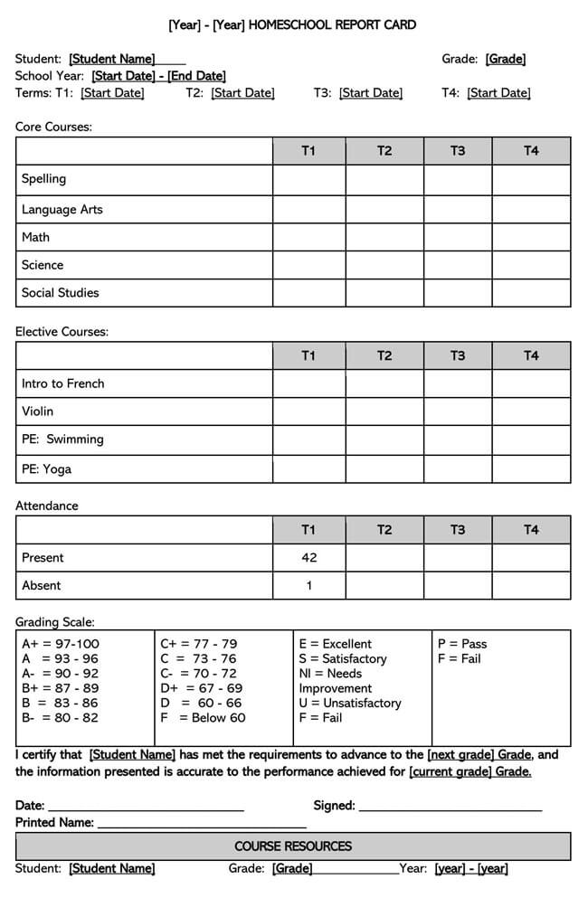 32-free-report-card-templates-homeschool-high-school