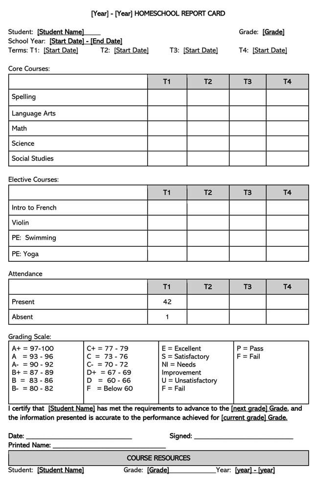 How To Make A Report Card For Homeschoolers Free Report Card Template 