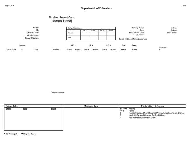 School-themed report card template