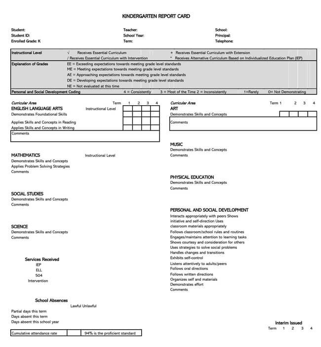 Word document report card template