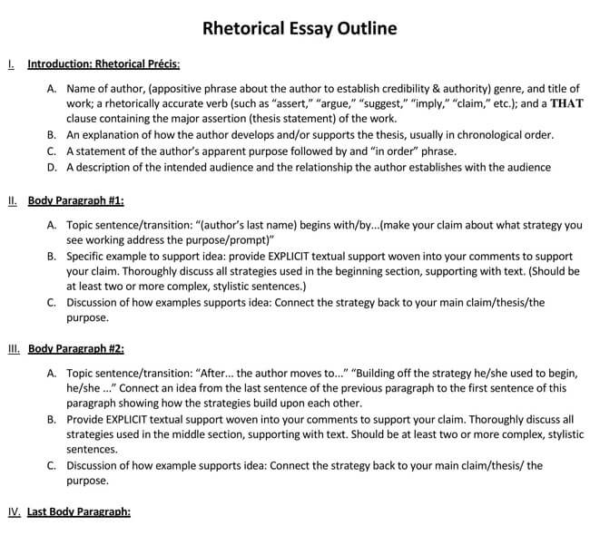 Great Professional Rhetorical Essay Outline Sample for Pdf Format