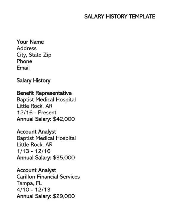 Free Salary History Template 03 in Word