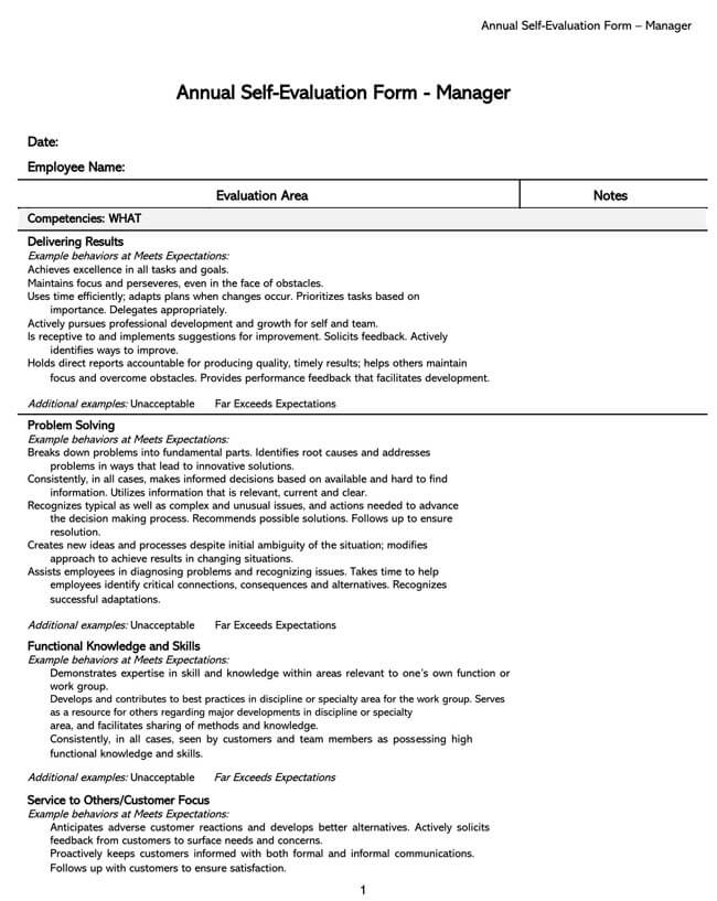 Free Self-Evaluation Template 01 for Word