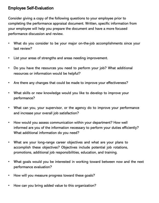 Editable Self-Evaluation Template 02 for Word