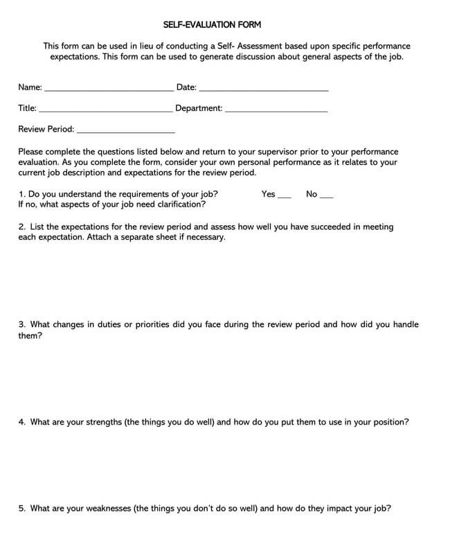 Free Self-Evaluation Template 04 for Word