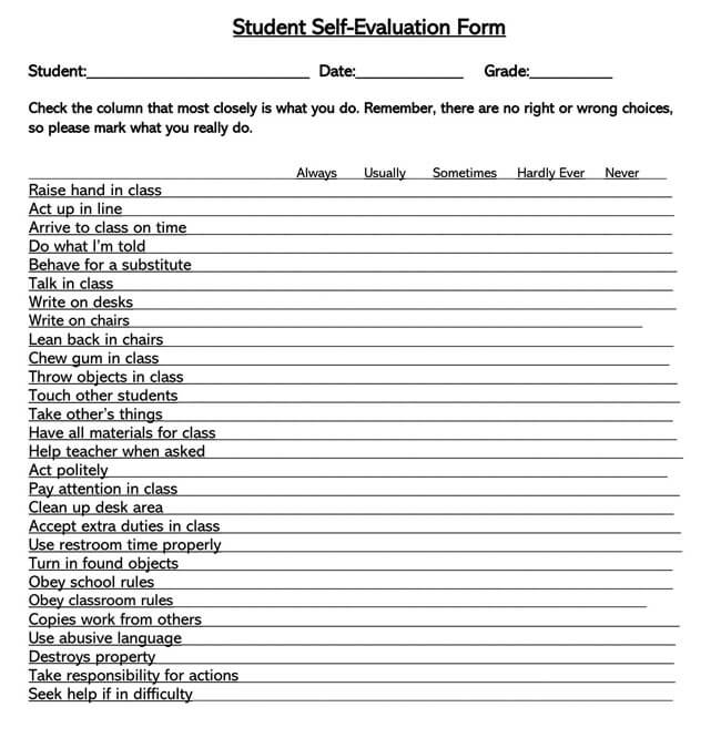 Free Self-Evaluation Template 21 for Word