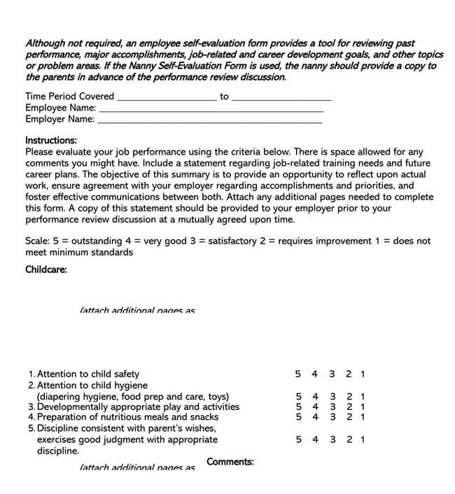 Editable Self-Evaluation Template 24 for Word