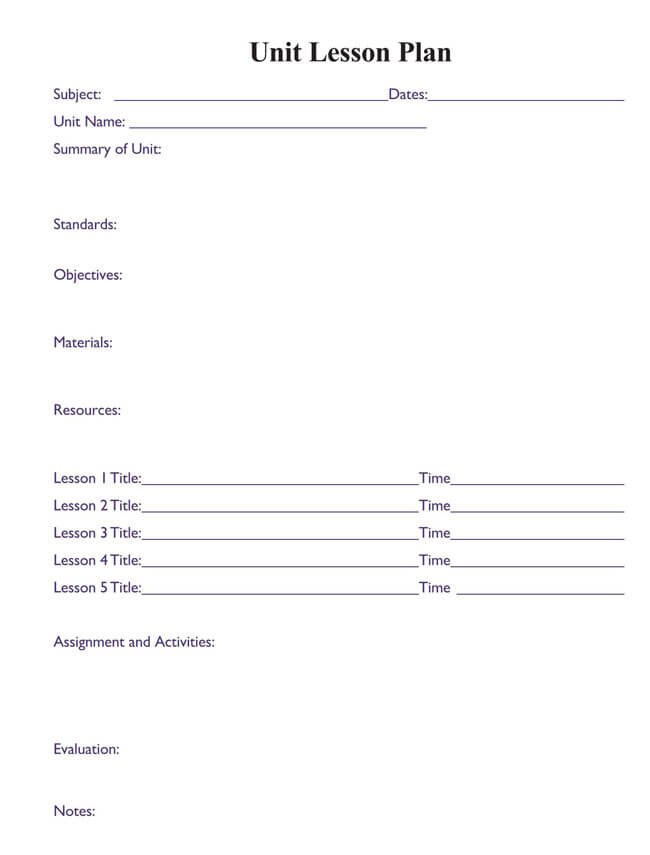 Great Customizable Unit Plan Template 04 for Word File