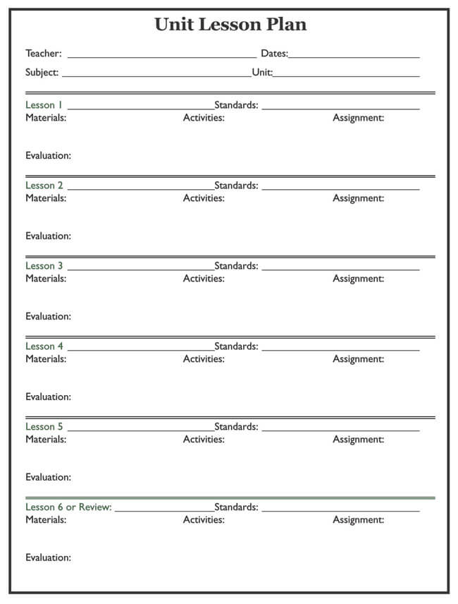 Great Customizable Unit Lesson Plan Template 03 for Word File