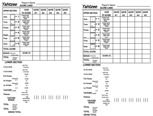 Yahtzee Score Sheets 03