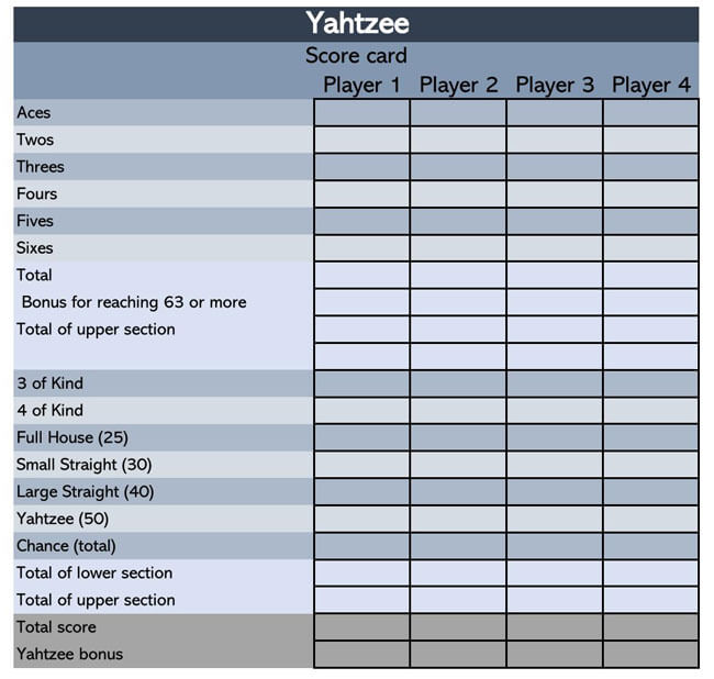 Yahtzee Score Sheets 13