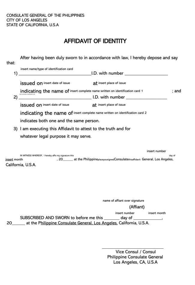 Affidavit of Identity Form - Printable PDF Example