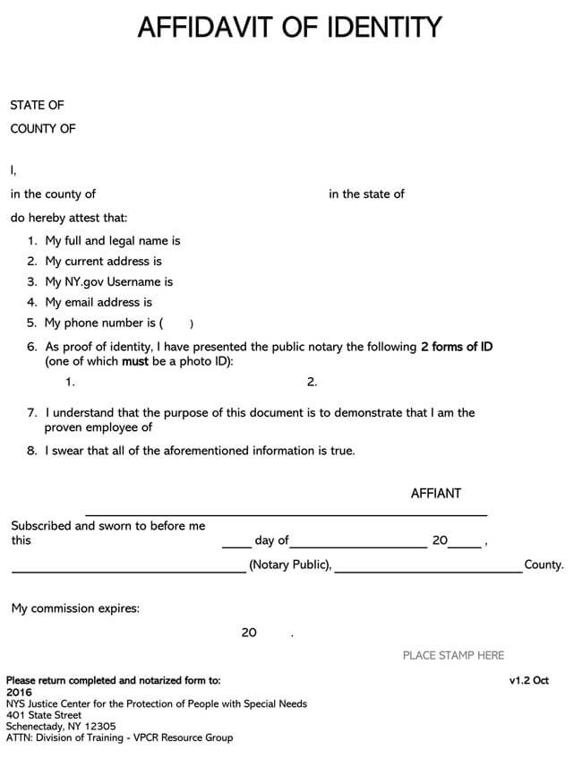 Sample Affidavit of Identity Form - Downloadable PDF