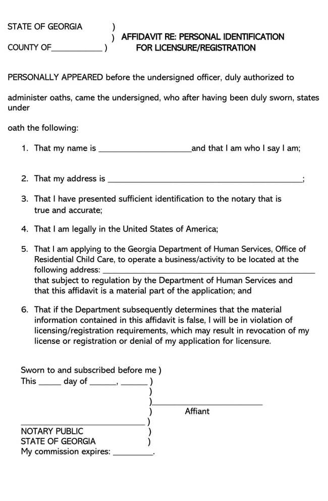 Affidavit of Identity Form - Free Sample Template