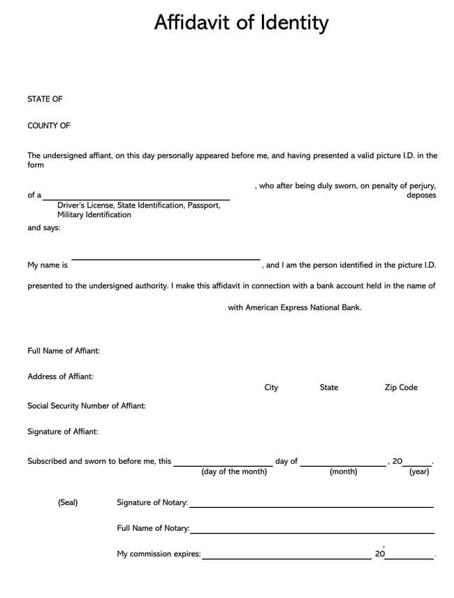 PDF Version of Affidavit of Identity Form - Sample Document
