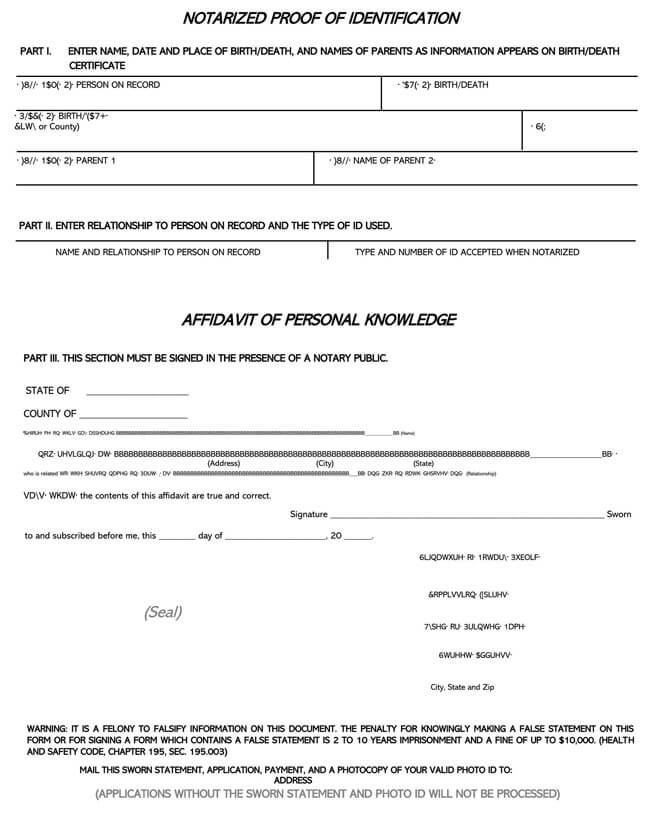 Printable Affidavit of Identity Form - Free Example