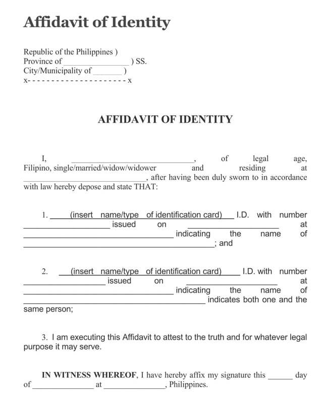 Free Affidavit of Identity Form 19 for Word