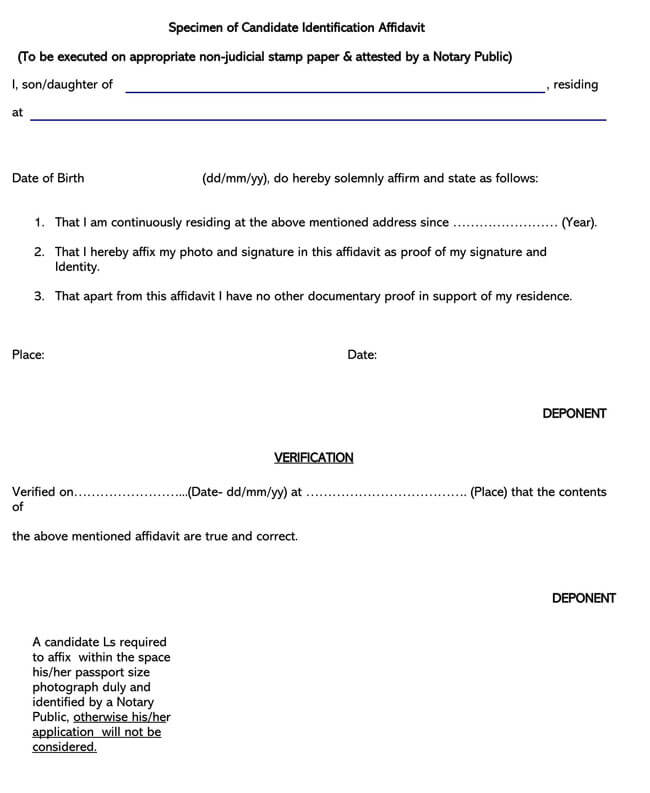 Affidavit of Identity Form - Blank Printable Template