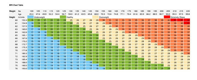 Free Downloadable BMI Chart Table with Calculator and Params as Excel Sheet