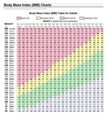 FREE Printable Body Mass Index (BMI) Charts | Calculate BMI