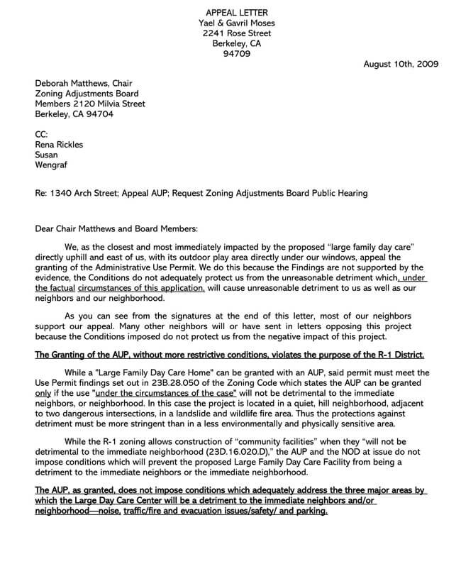 Commercial Business Opposition Appeal Letter with Editable Format