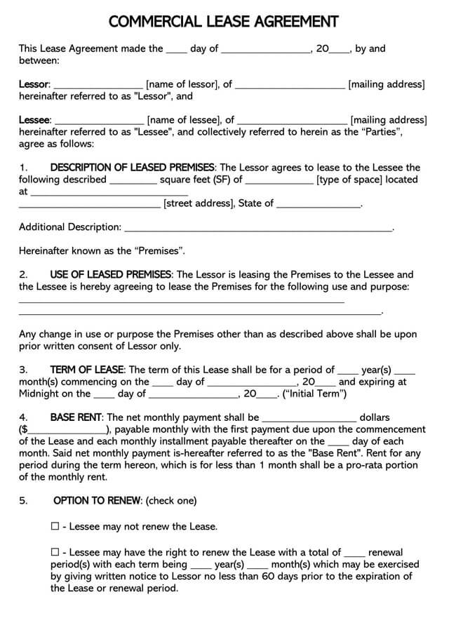 Downloadable Commercial Lease Agreement PDF Format