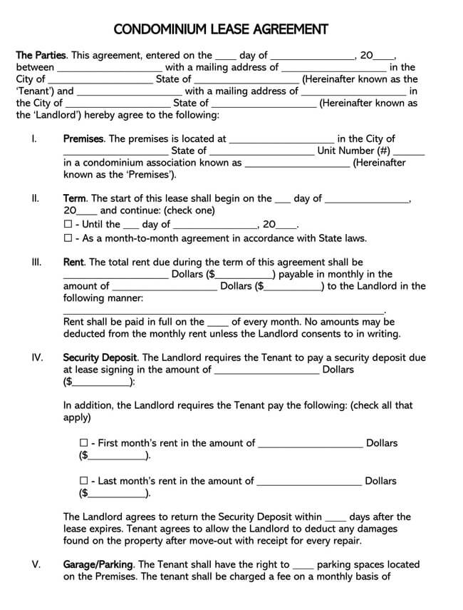 Condominium Rental Lease Agreement Word Document