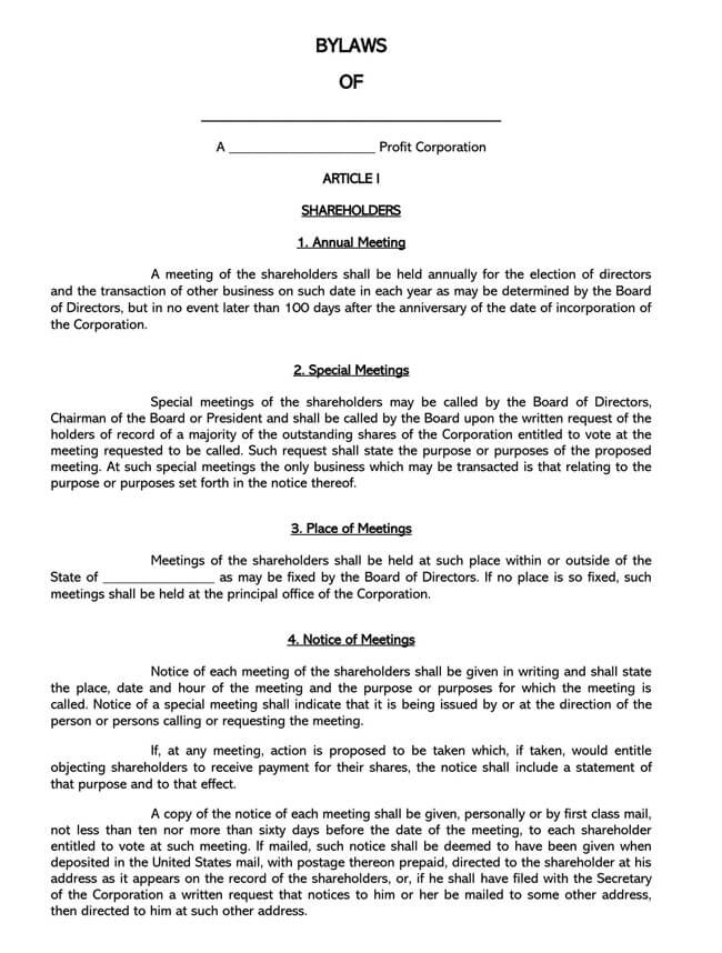 Corporate Bylaws Template 01