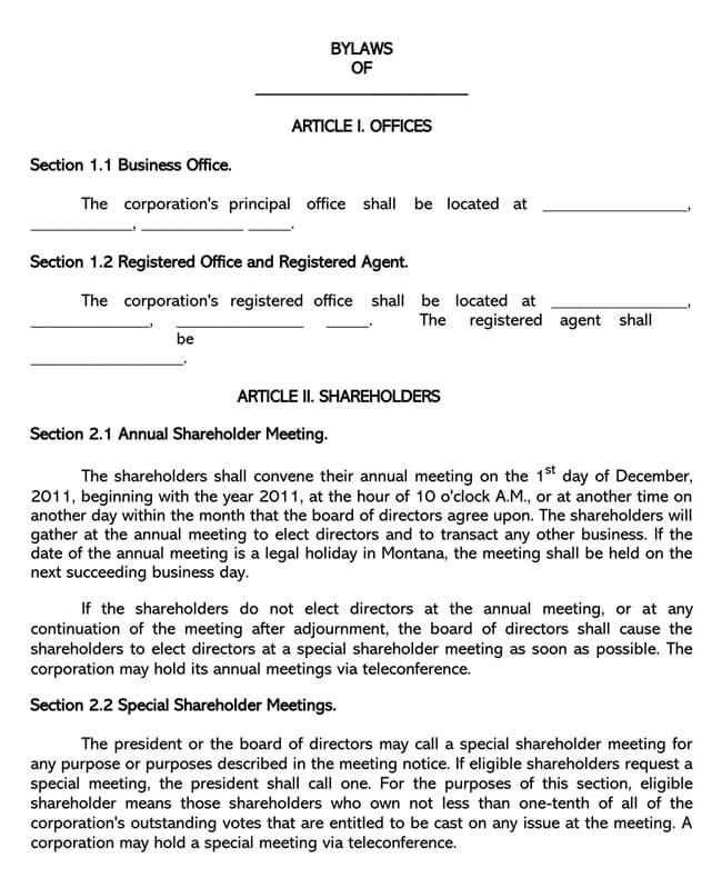 Corporate Bylaws Template 06