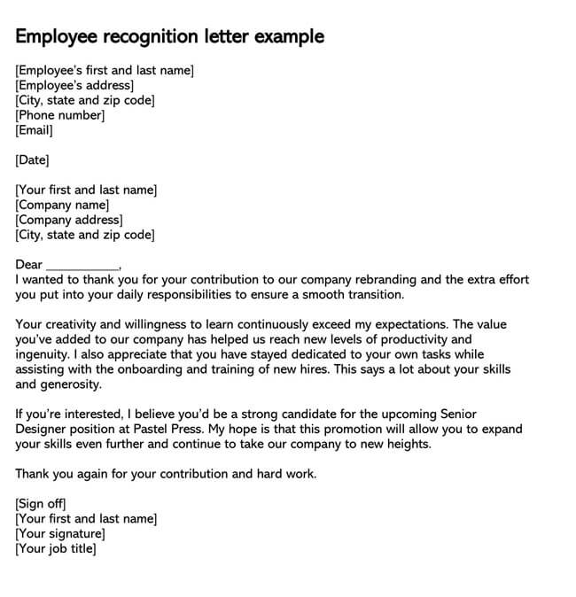 Free Employee Recognition Letter Template 01