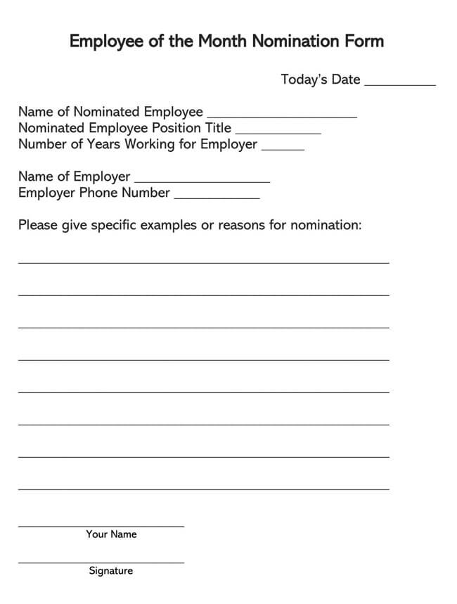 Great Customizable Employee of the Month Nomination Form for Word File