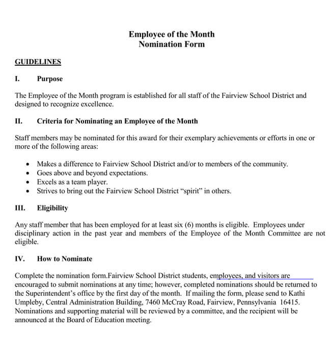 Great Downloadable Employee of the Month Nomination Form Guideline for Pdf