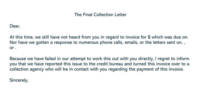 Free Debt Collection Letter Template Example
