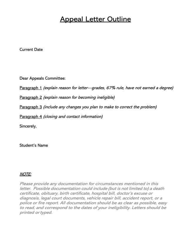 Editable General Appeal Letter in Word Format 01