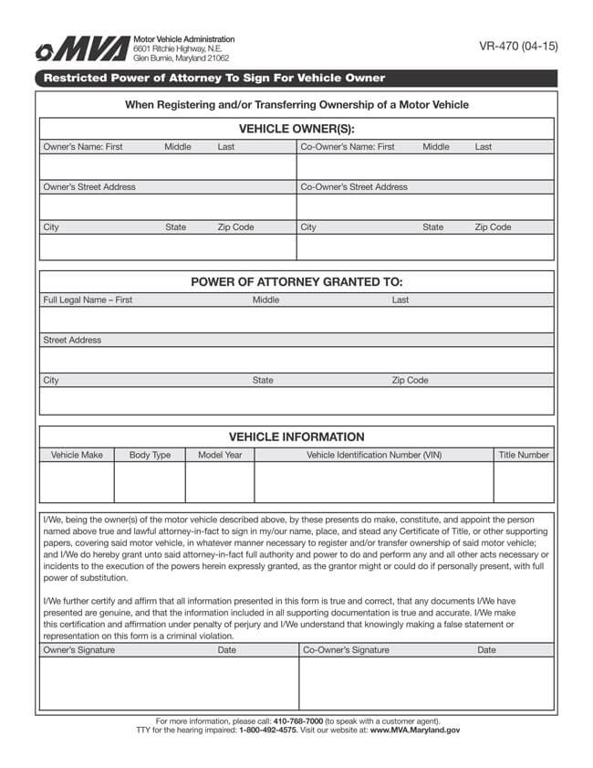 Maryland Motor Vehicle POA Form