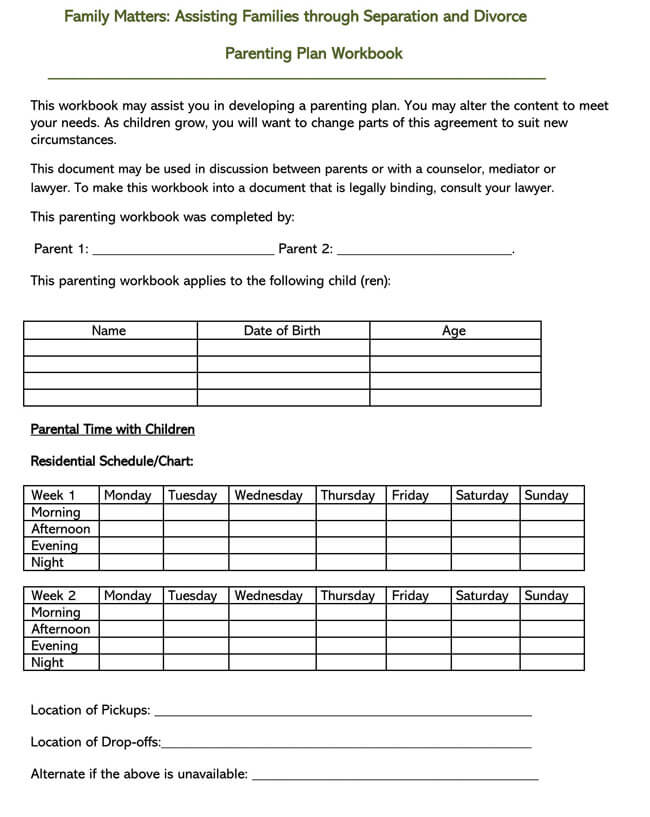 Parenting Plan Template for Co-Parenting 03