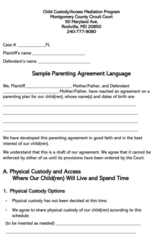 Parenting Plan Template with Word Compatibility 08